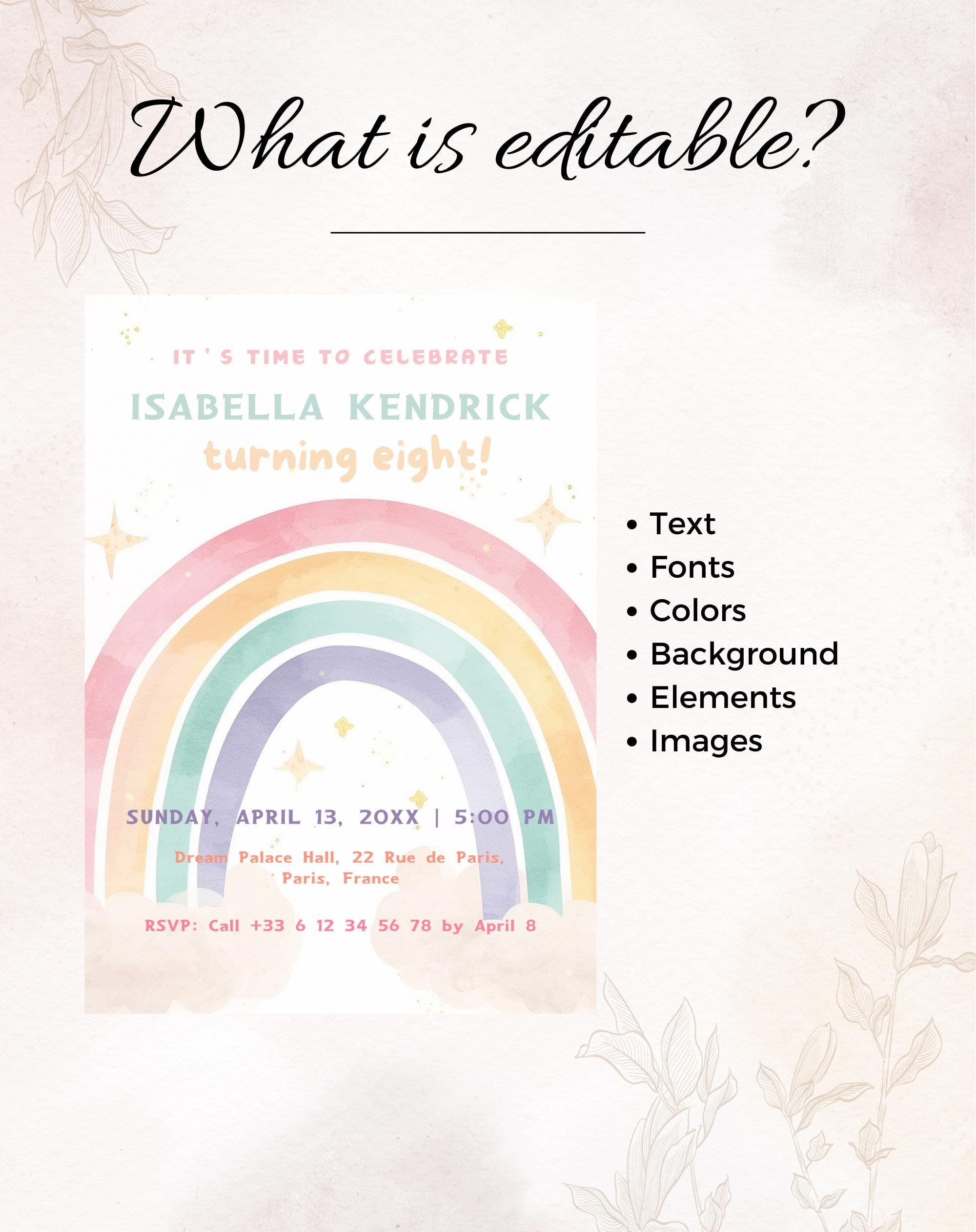 Rainbow Soft Pastel  Birthday Invitation