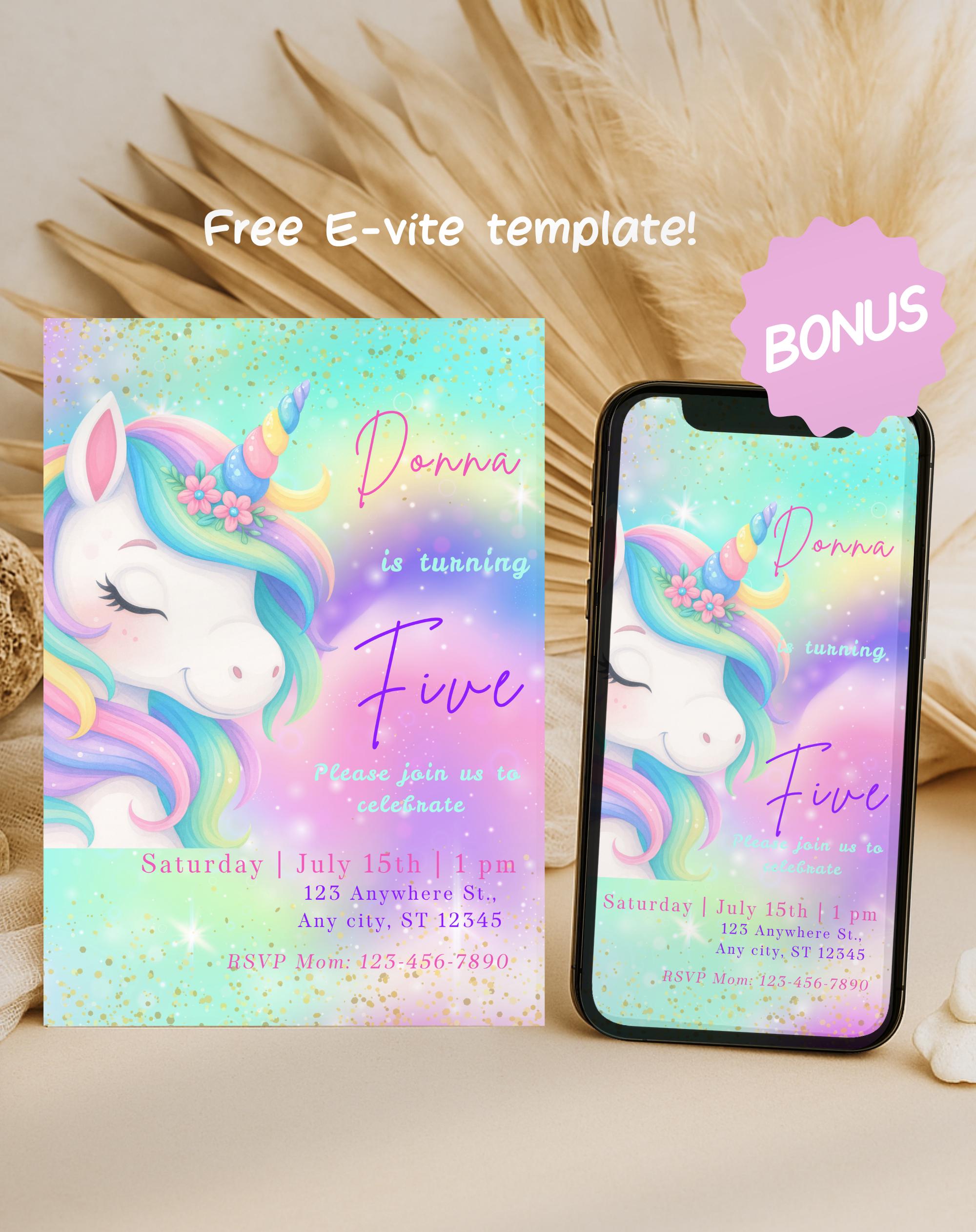Unicorn Sparkle Rainbow Birthday Invitation
