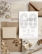 60th Black and White Birthday Invitation