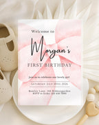 First Birthday Blush Pink Bow Invitation