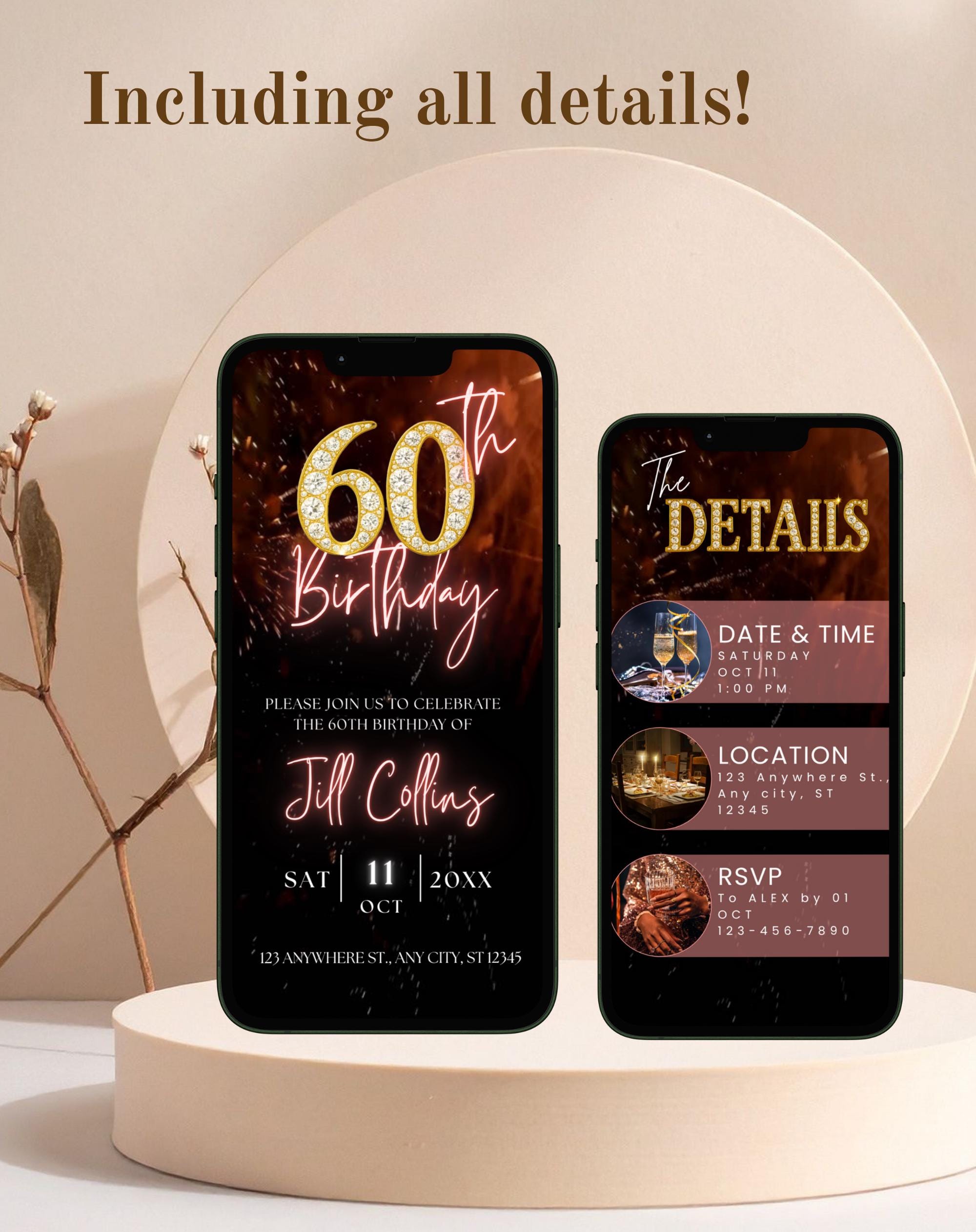 60th Birthday Black/Gold Invitation (E-vite)
