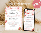 Berry First Birthday Strawberry Gingham Party Invitation
