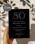 80th Black Silver Elegant Birthday Invitation