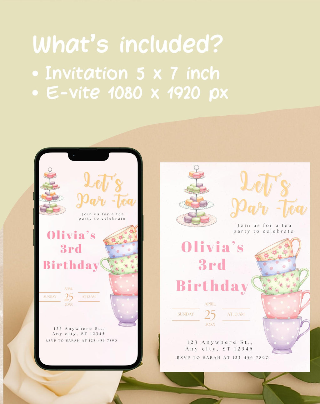 Tea Cups Tea Party Birthday Invitation