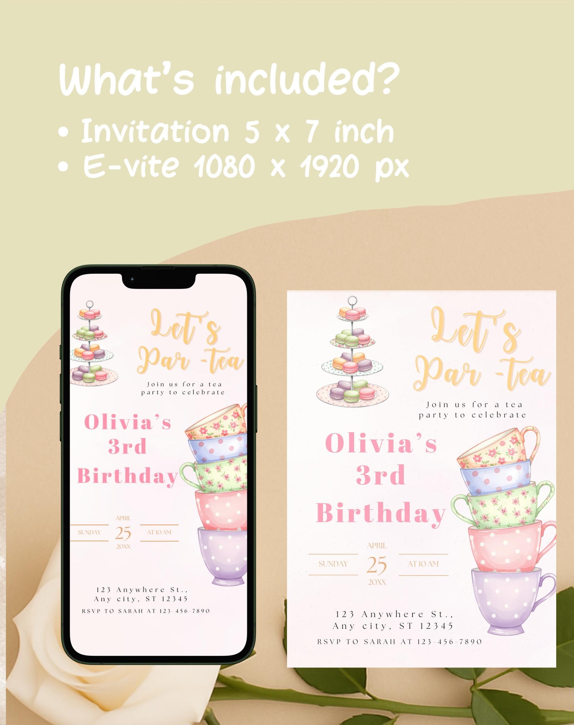 Tea Cups Tea Party Birthday Invitation