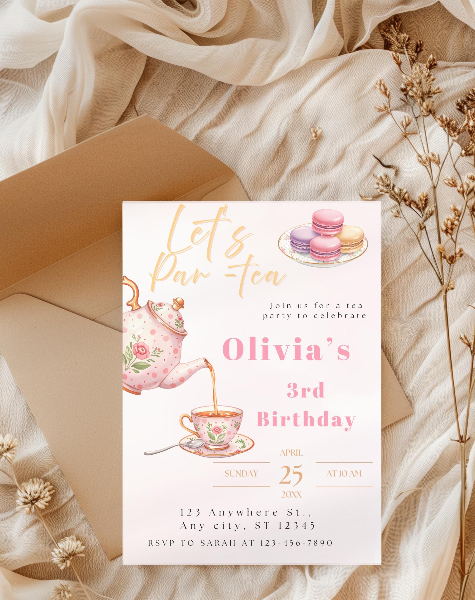 Tea Party Gold/Pink Birthday Invitation