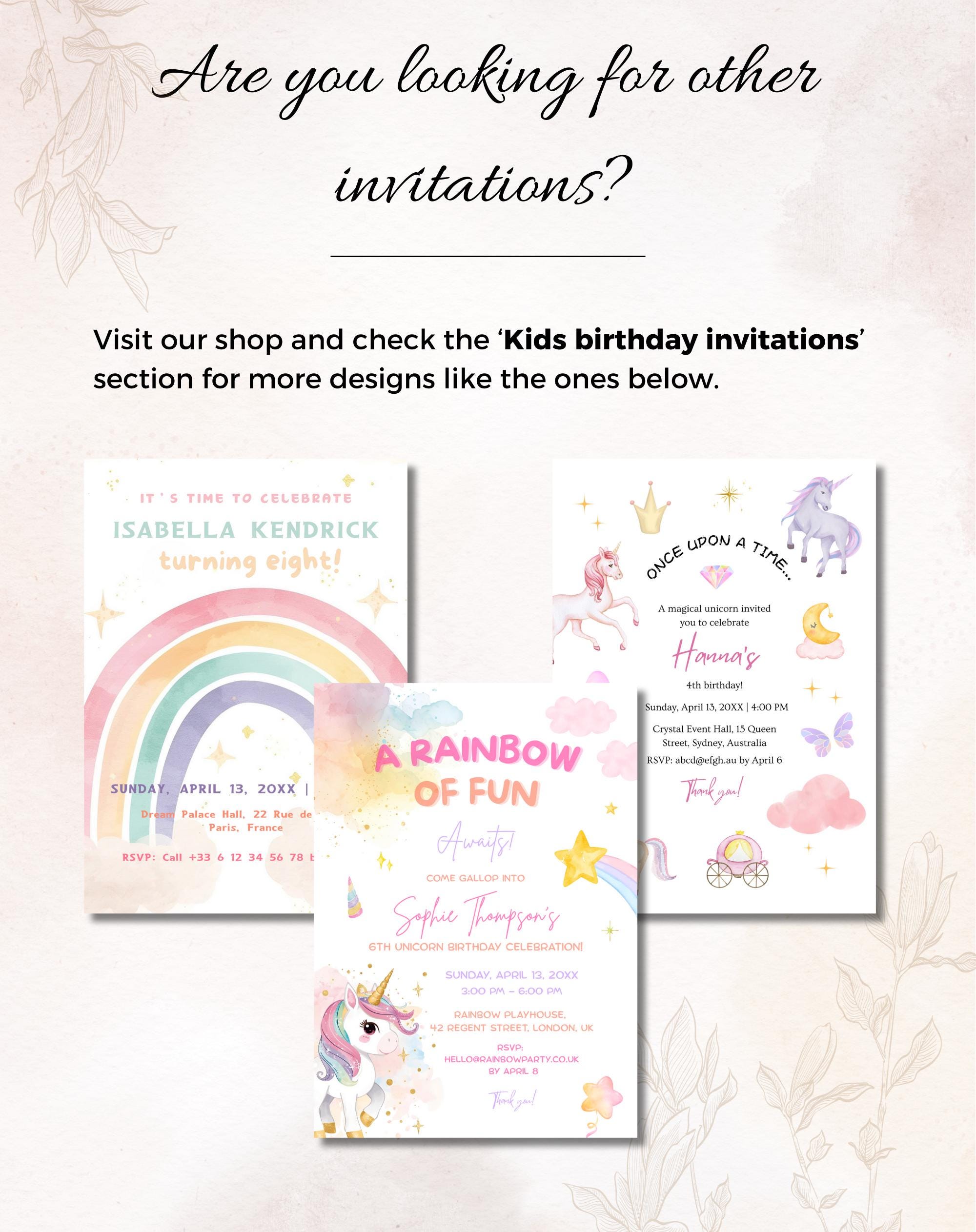 Unicorn Multicolor Birthday Invitation