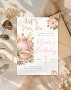Watercolor Floral Tea Party Birthday Invitation