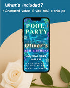 Neon Blue/Gold Pool Party Invitation (E-vite)