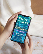Neon Blue/Gold Pool Party Invitation (E-vite)