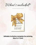 Gold Glitter Bow Birthday Invitation