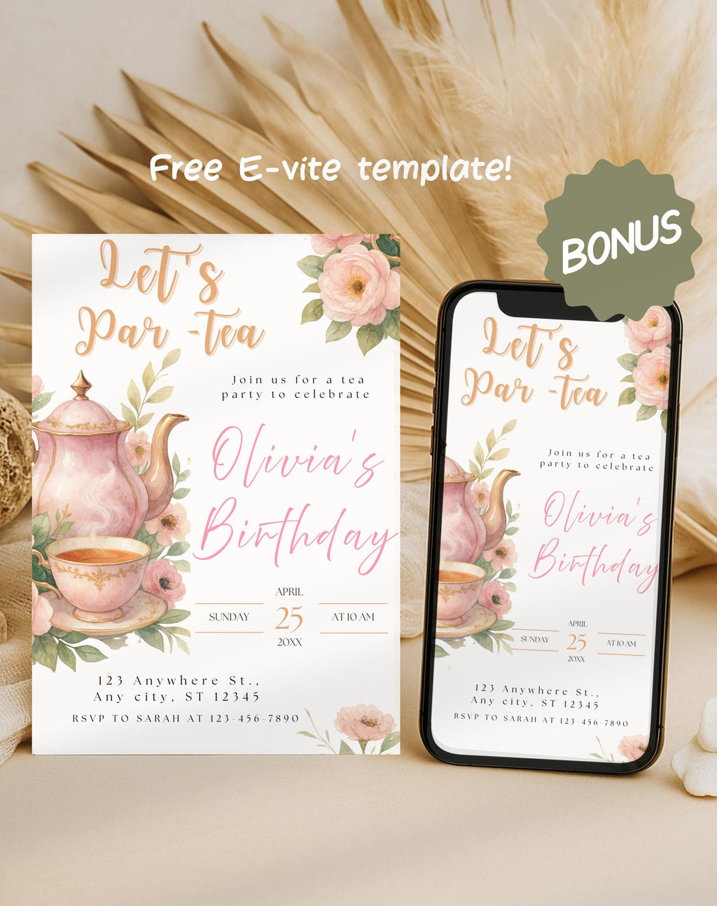 Watercolor Floral Tea Party Birthday Invitation
