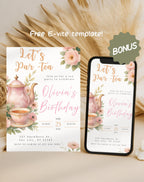Watercolor Floral Tea Party Birthday Invitation