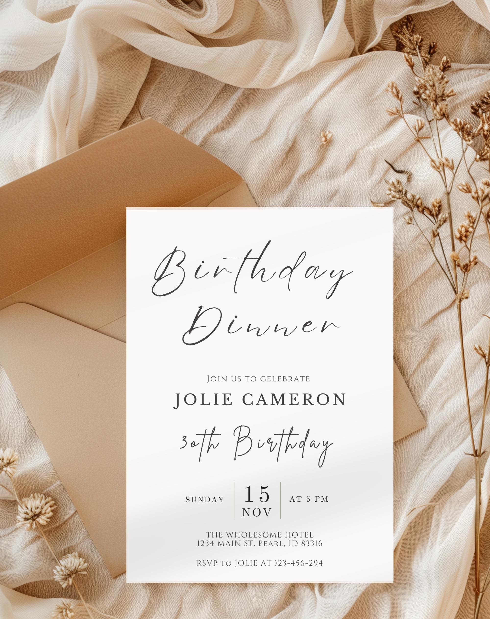Minimalist Black and White Birthday Dinner Invitation