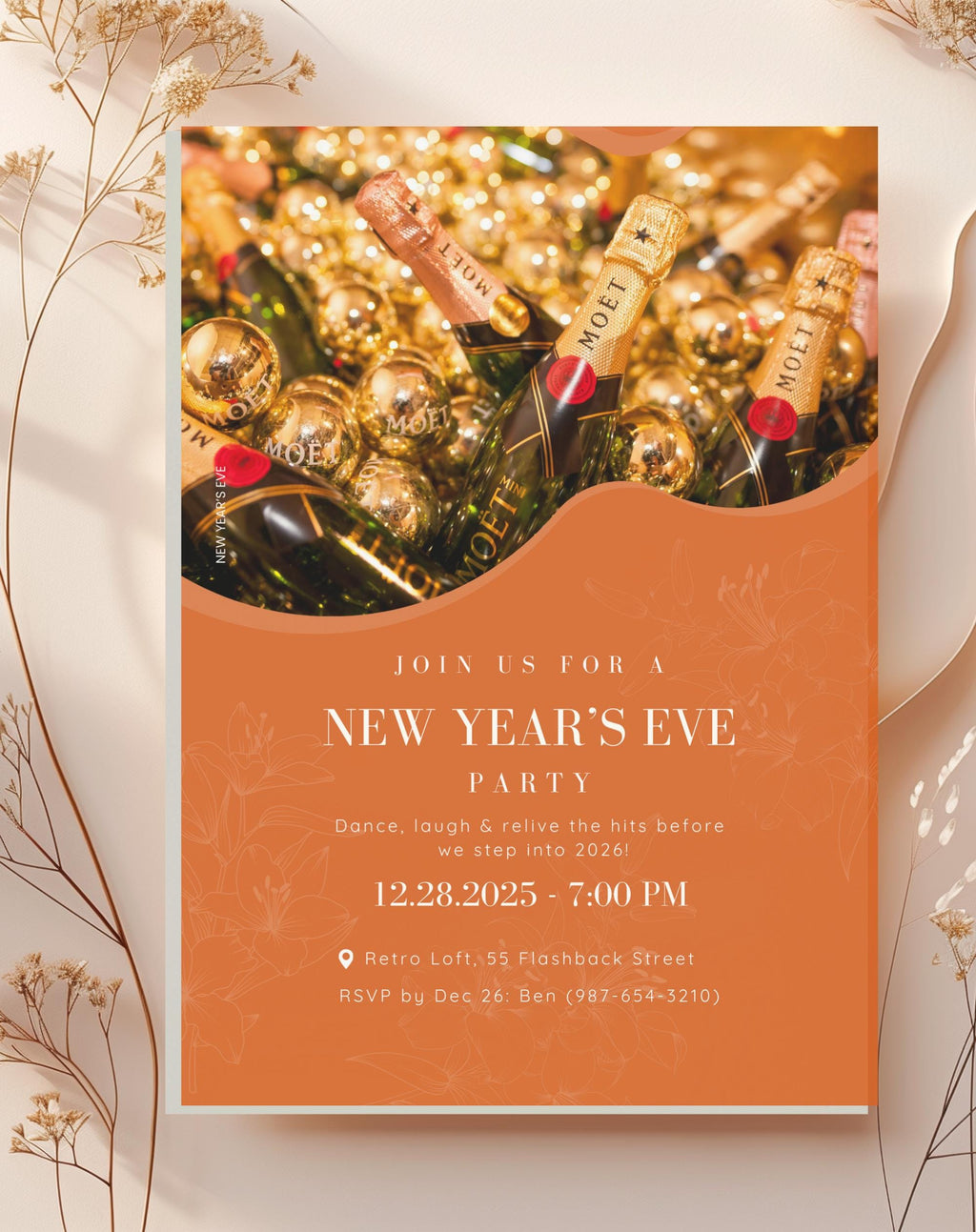 New Year’s Eve Orange Champagne Invitation