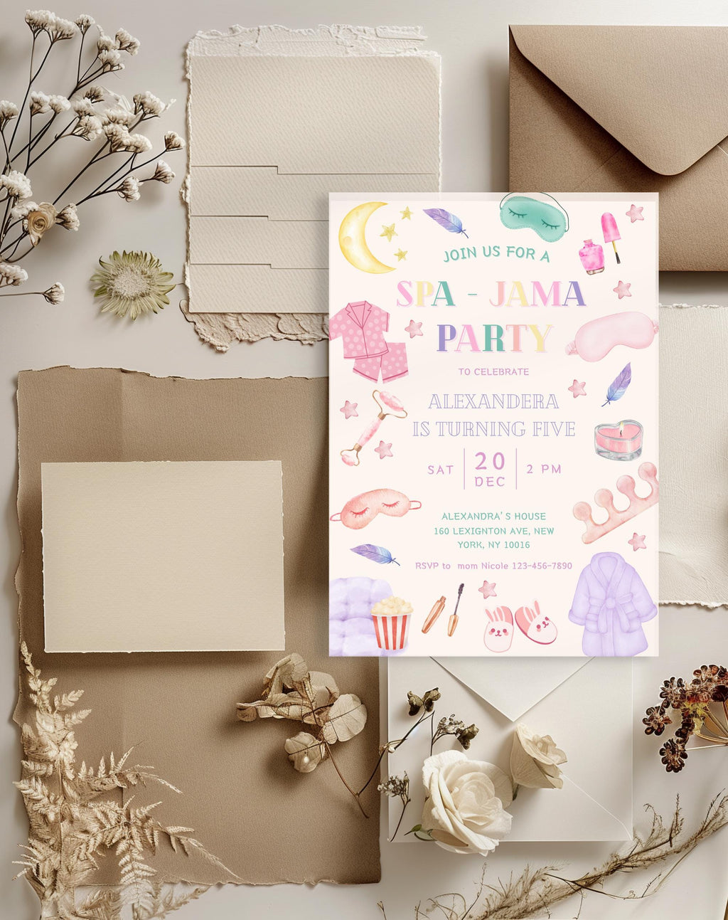 Pastel Spa Pajama Sleepover Party Invitation
