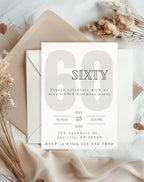 60th Black and White Birthday Invitation