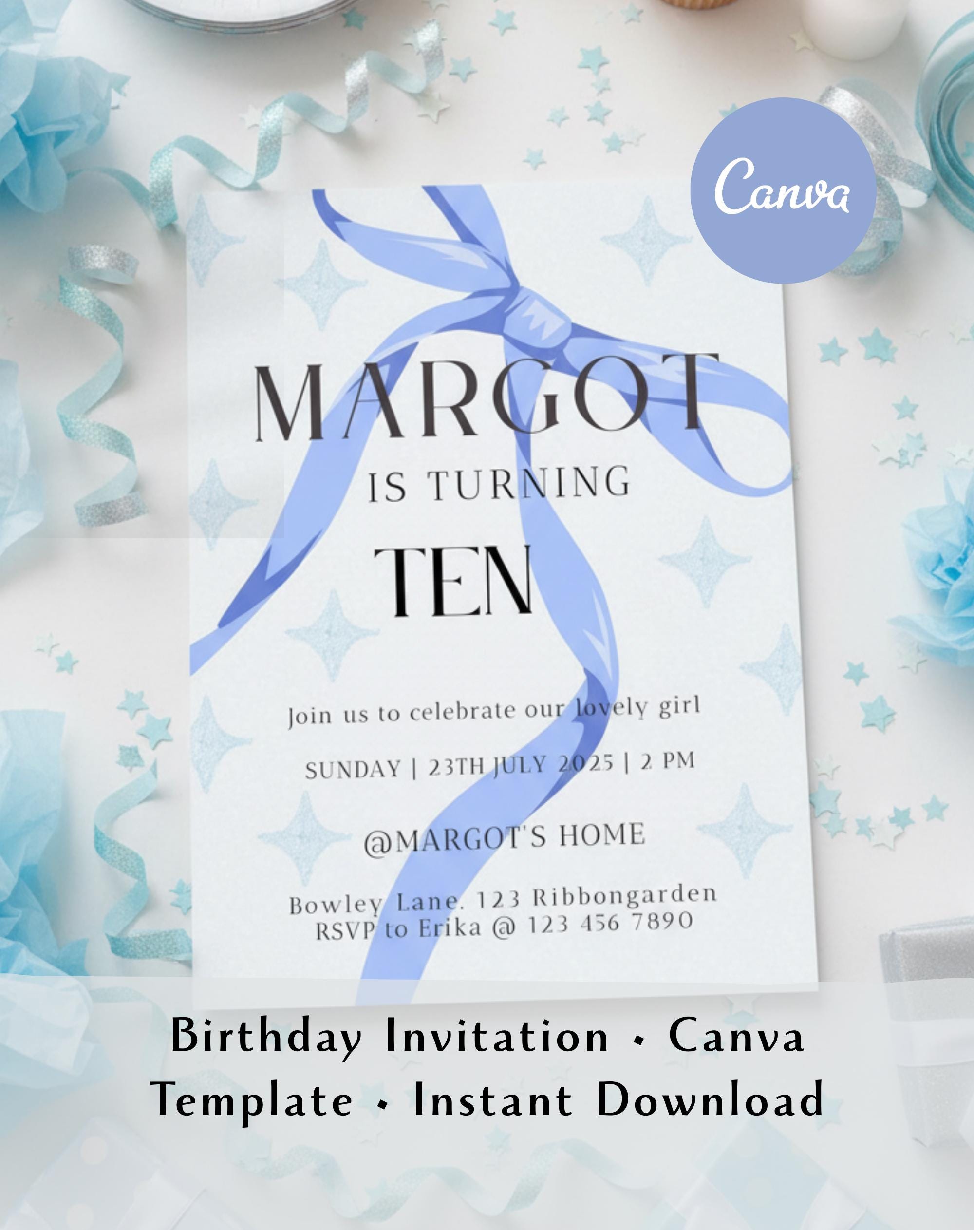 Blue Ribbon Birthday Party Invitation