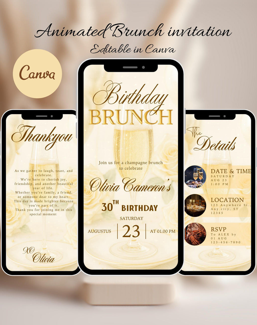 Gold Birthday Brunch Invitation (E-vite)