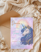 Pastel Rainbow Unicorn Birthday Invitation
