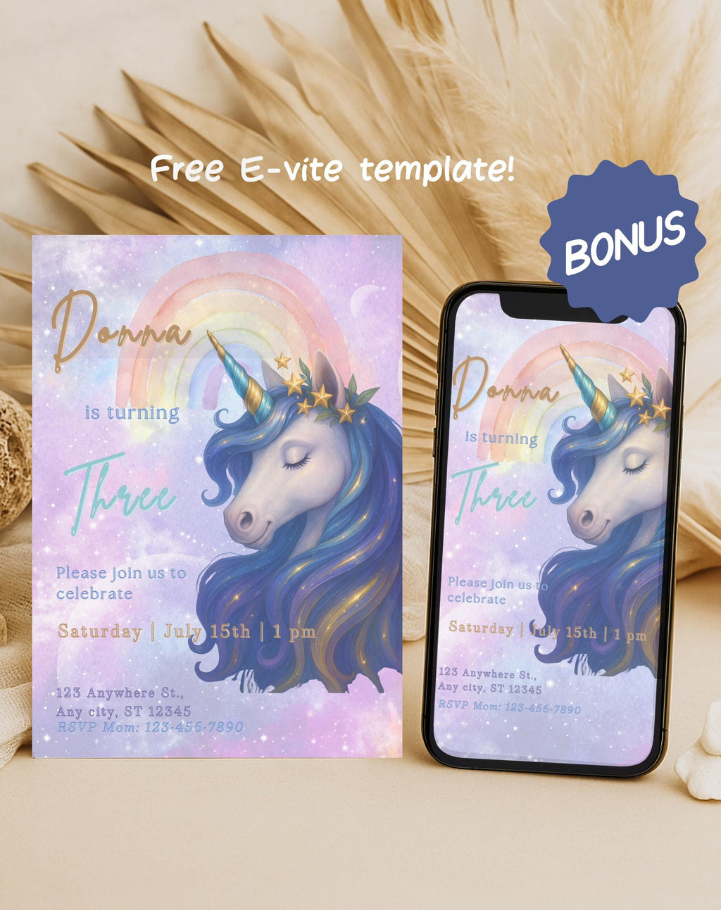 Pastel Rainbow Unicorn Birthday Invitation
