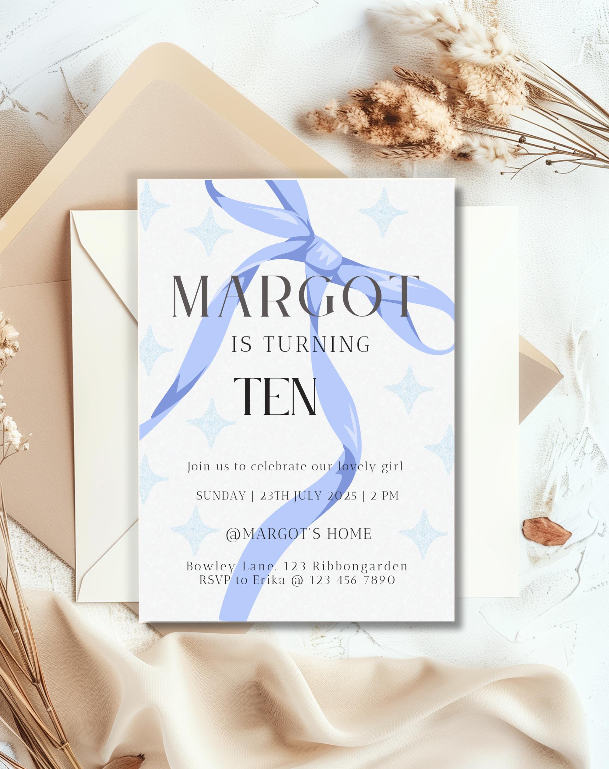 Blue Ribbon Birthday Party Invitation