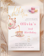 Tea Party Gold/Pink Birthday Invitation