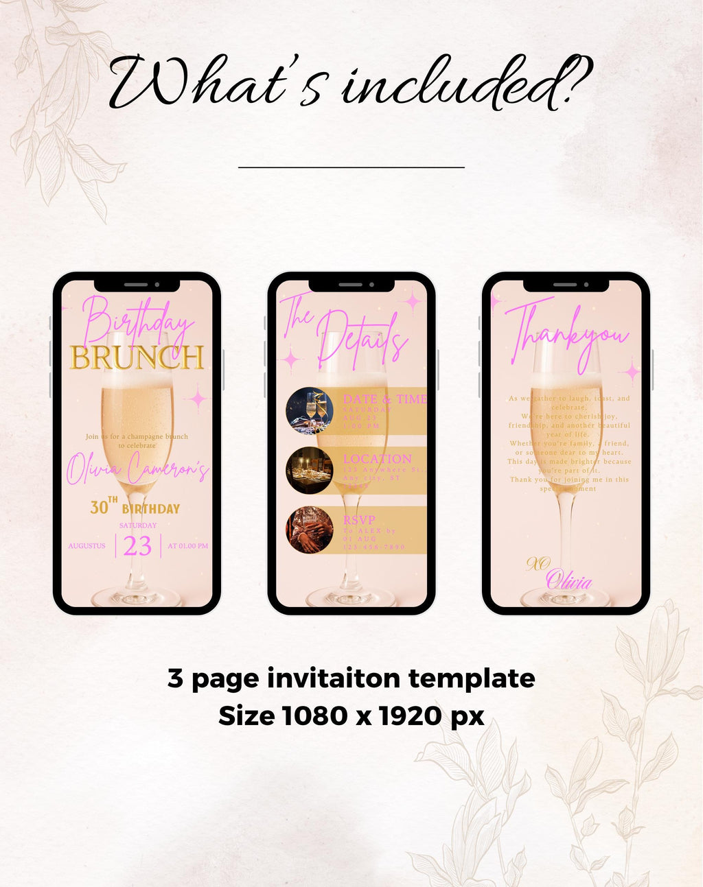 Birthday Brunch Pink and Gold Birthday Invitation