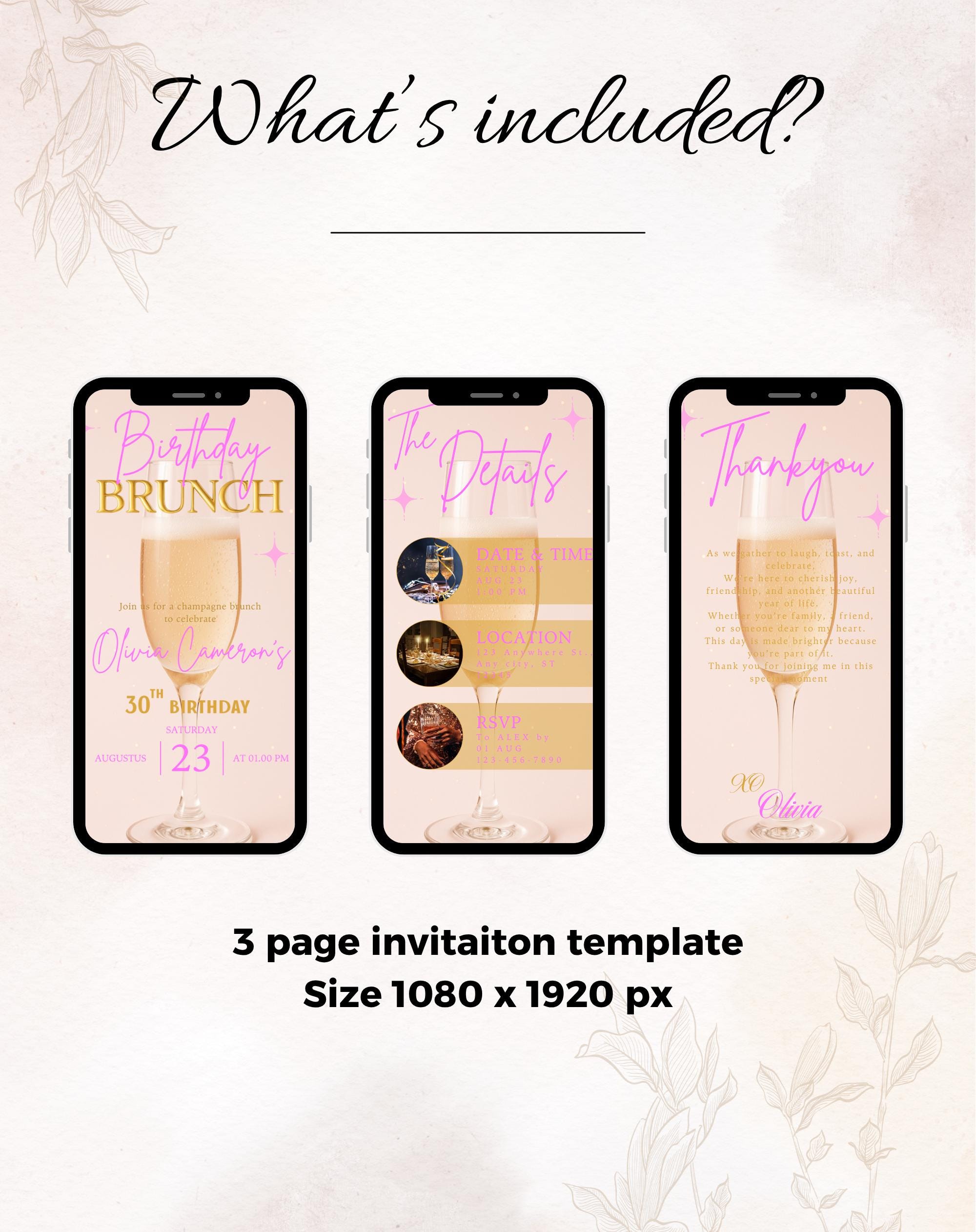 Birthday Brunch Pink and Gold Birthday Invitation