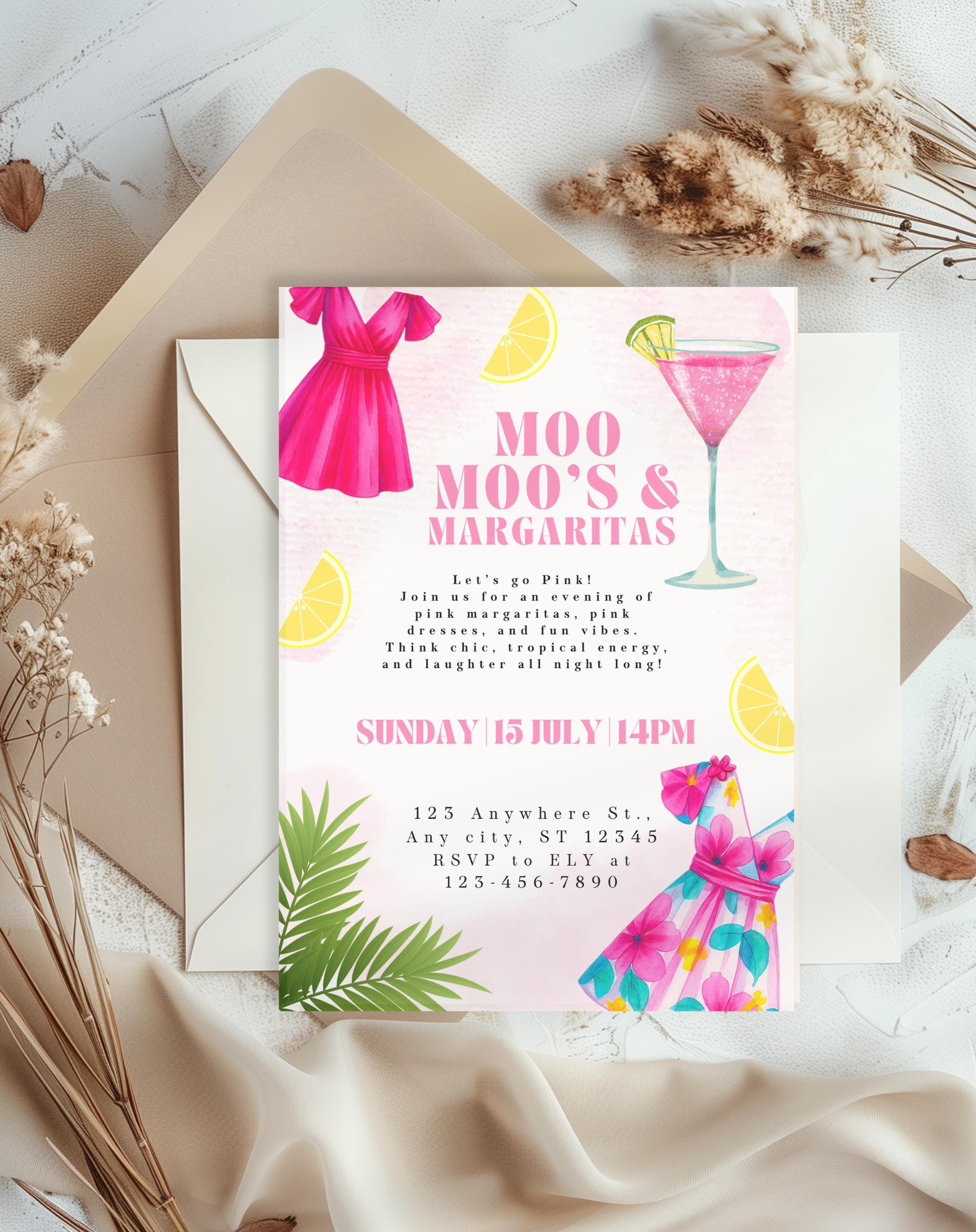 Pink Margarita Girls Night Birthday Invitation