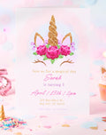 Unicorn Pink Gold Floral Birthday Invitation