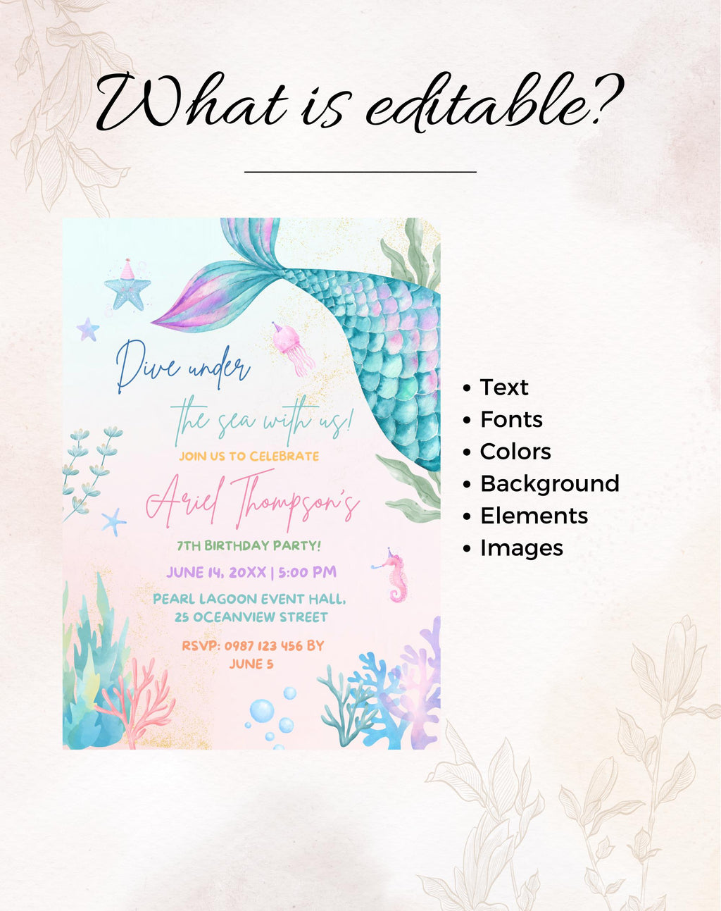 Pastel Mermaid Tail Birthday Invitation