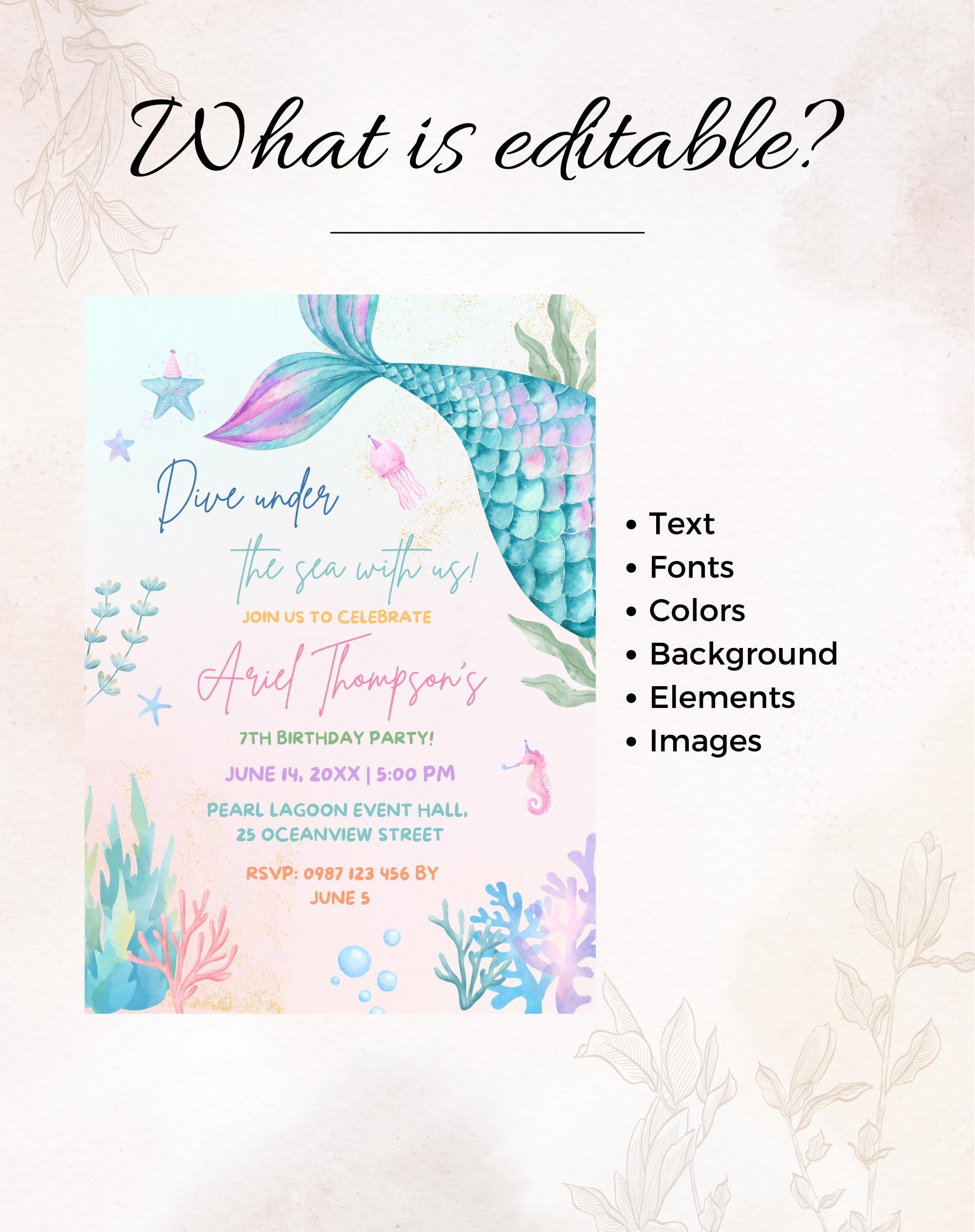 Pastel Mermaid Tail Birthday Invitation
