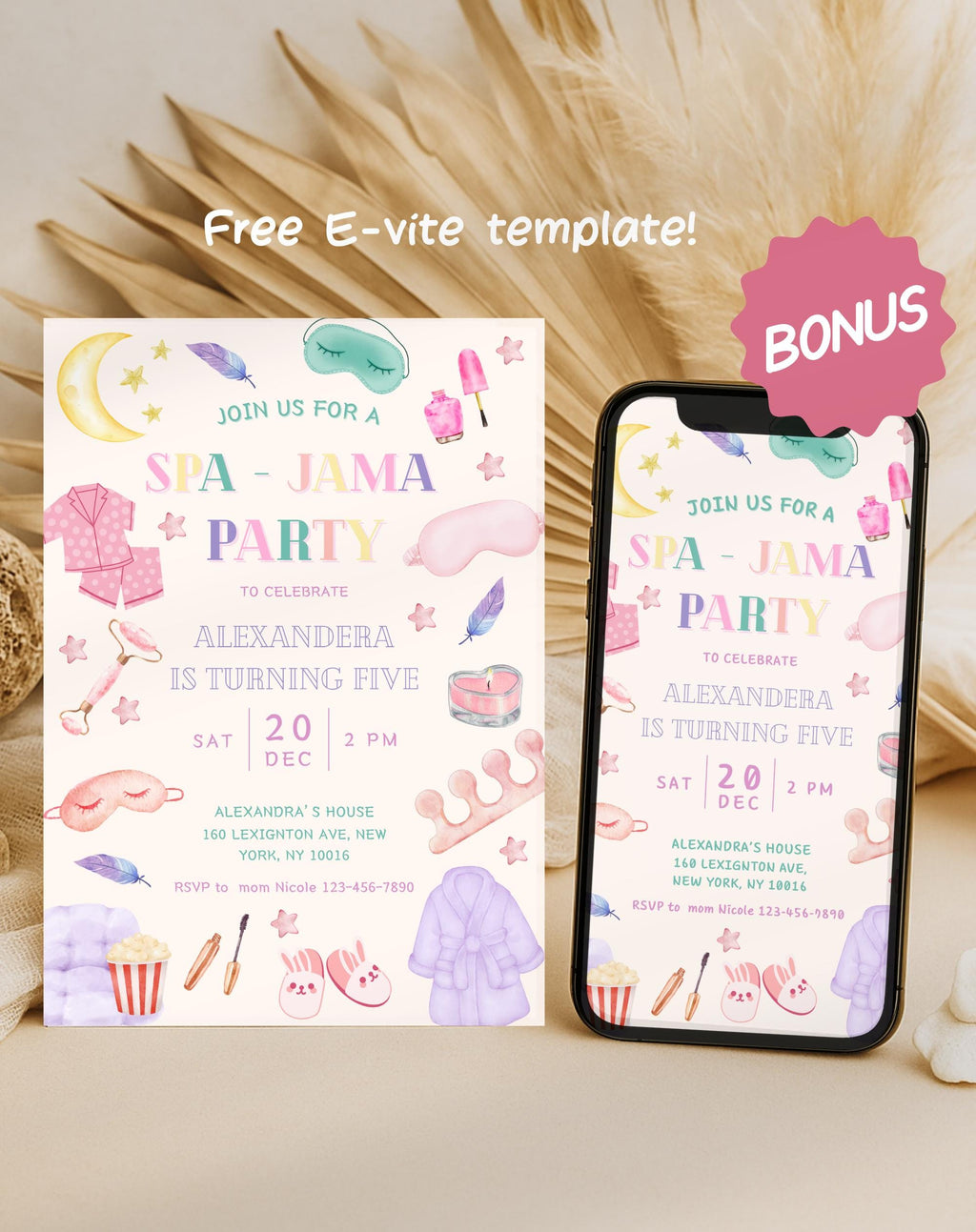 Pastel Spa Pajama Sleepover Party Invitation