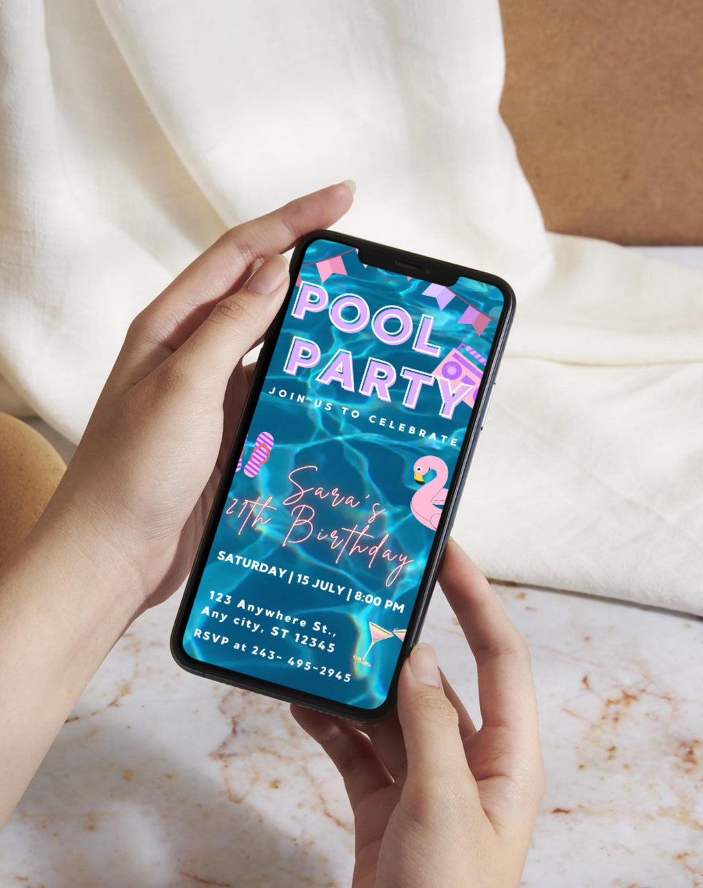 Pastel Neon Pool Party Birthday Invitation (E-vite)