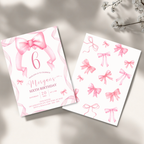 6th Pink Bow Soft Blush Birthday Invitation - editable Canva template gallery image