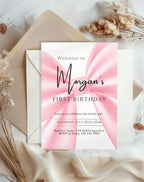 First Birthday Pink Ribbon Invitation