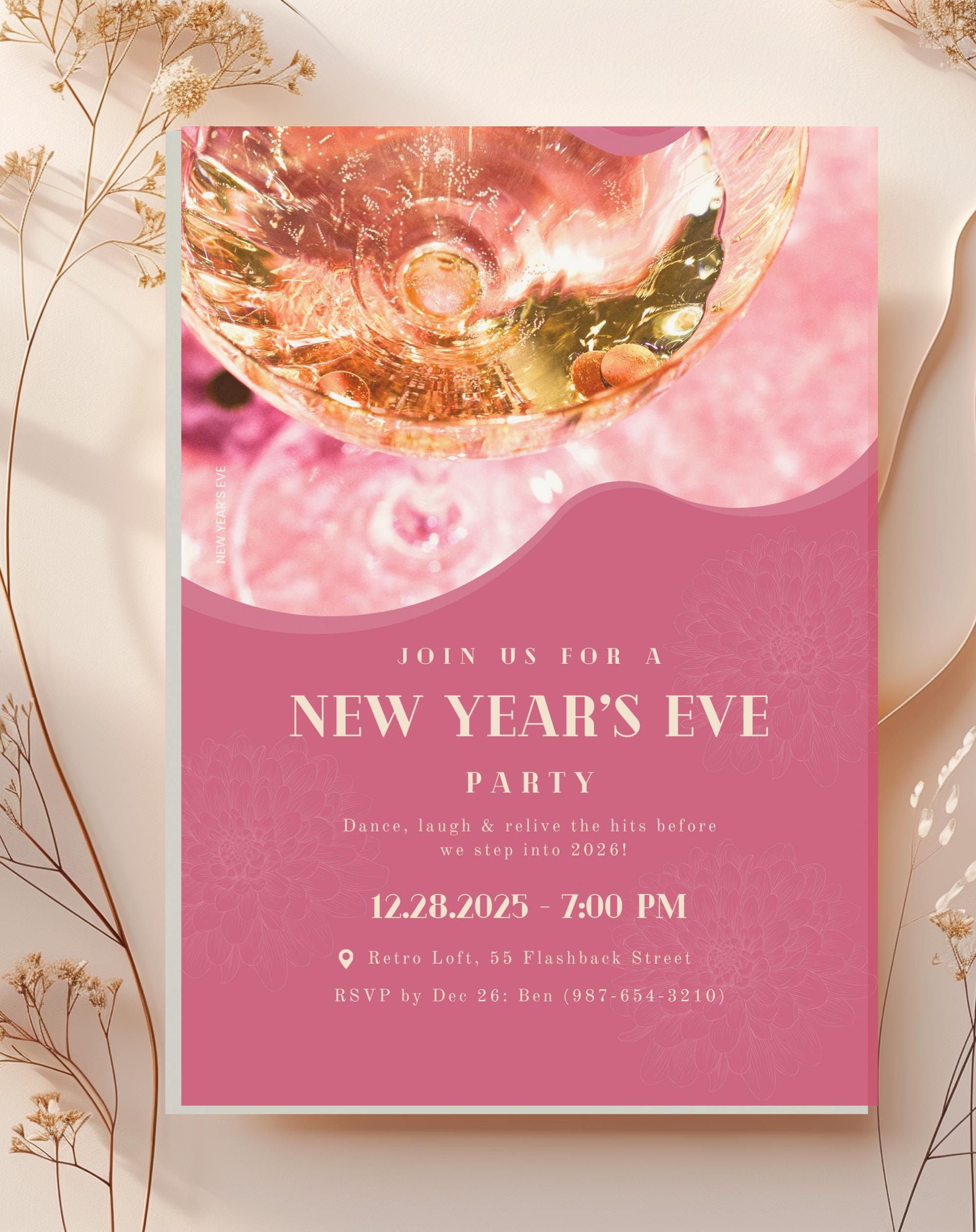 Pink Champagne New Year’s Eve Invitation