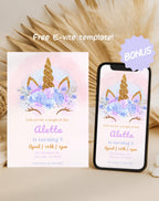Gold Glitter Unicorn Birthday Invitation