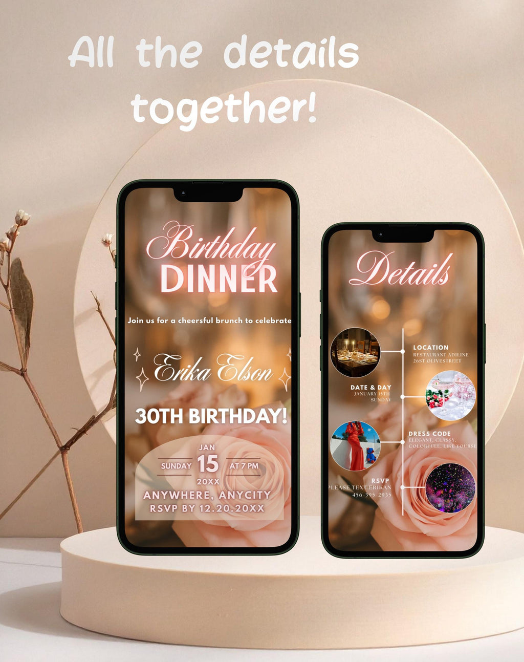 Birthday Pink Neon Dinner Invitation (E-vite)