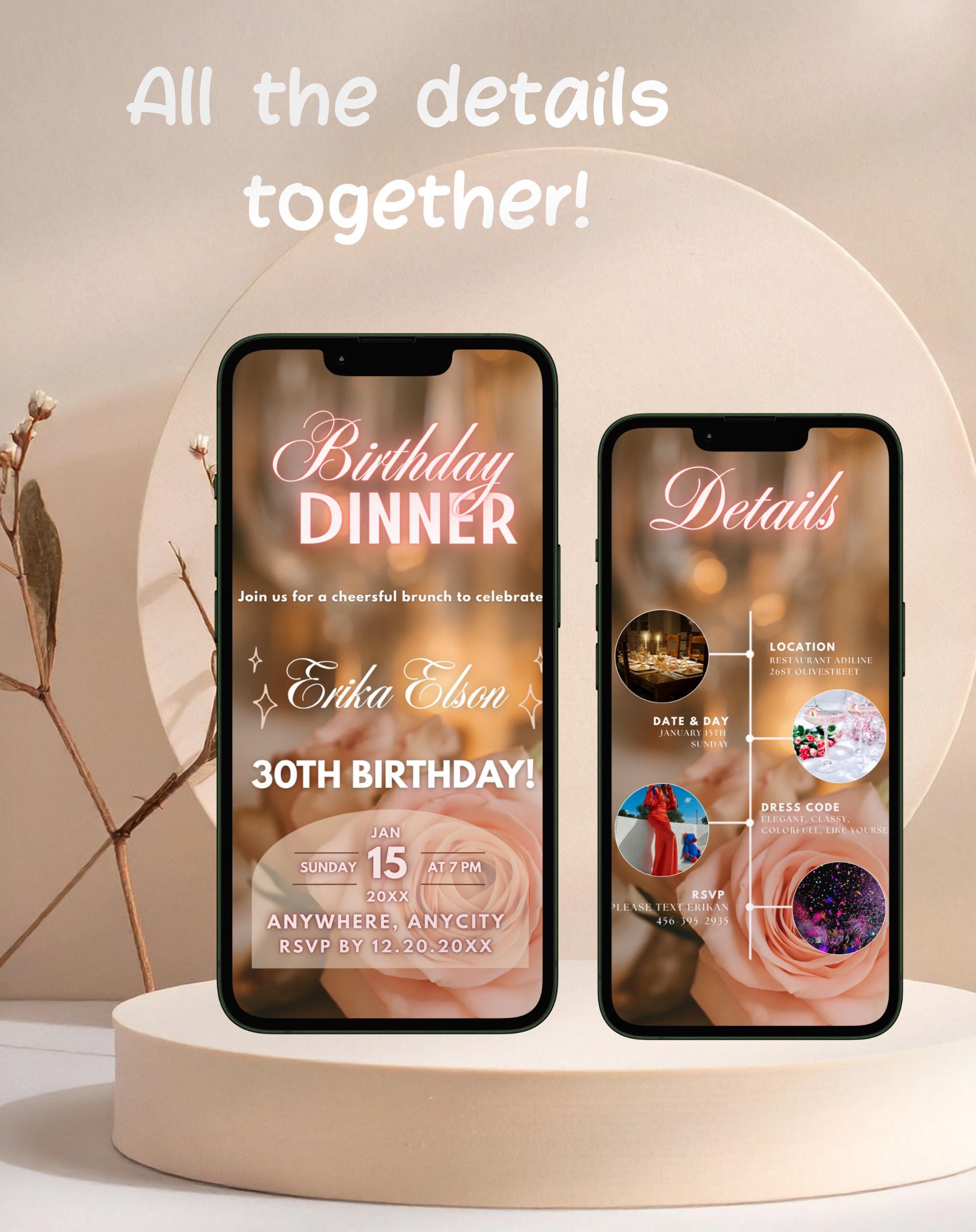 Birthday Pink Neon Dinner Invitation (E-vite)