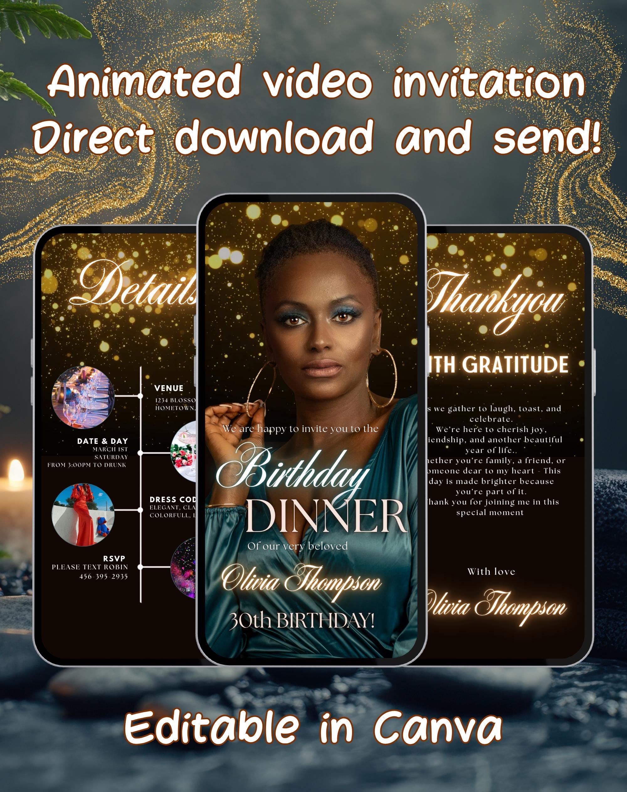 Black/Gold Neon Birthday Dinner Invitation (E-vite)