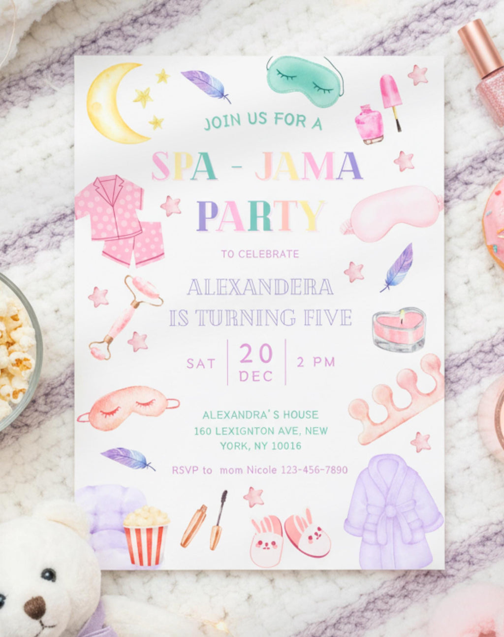 Pastel Spa Pajama Sleepover Party Invitation