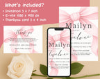 Pink Bow Blush Ribbon Birthday Invitation