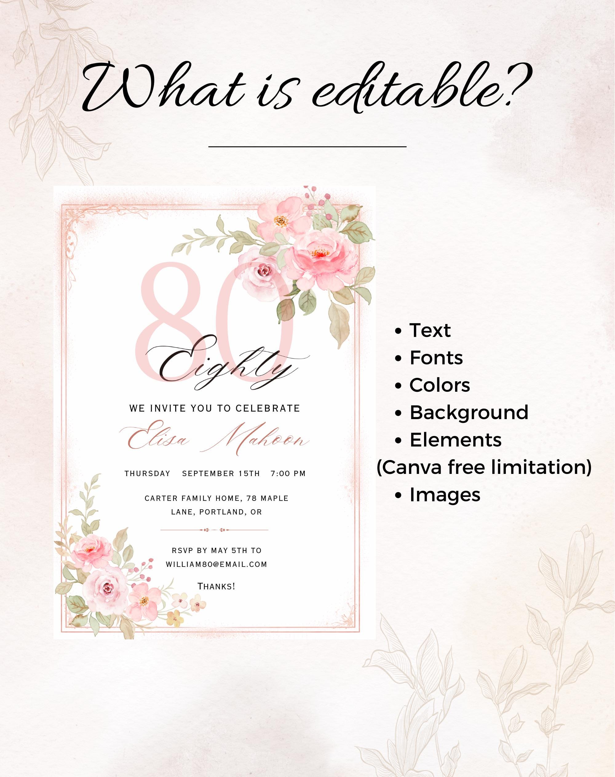 80th Birthday Invitation Pink Floral Elegant Invitation
