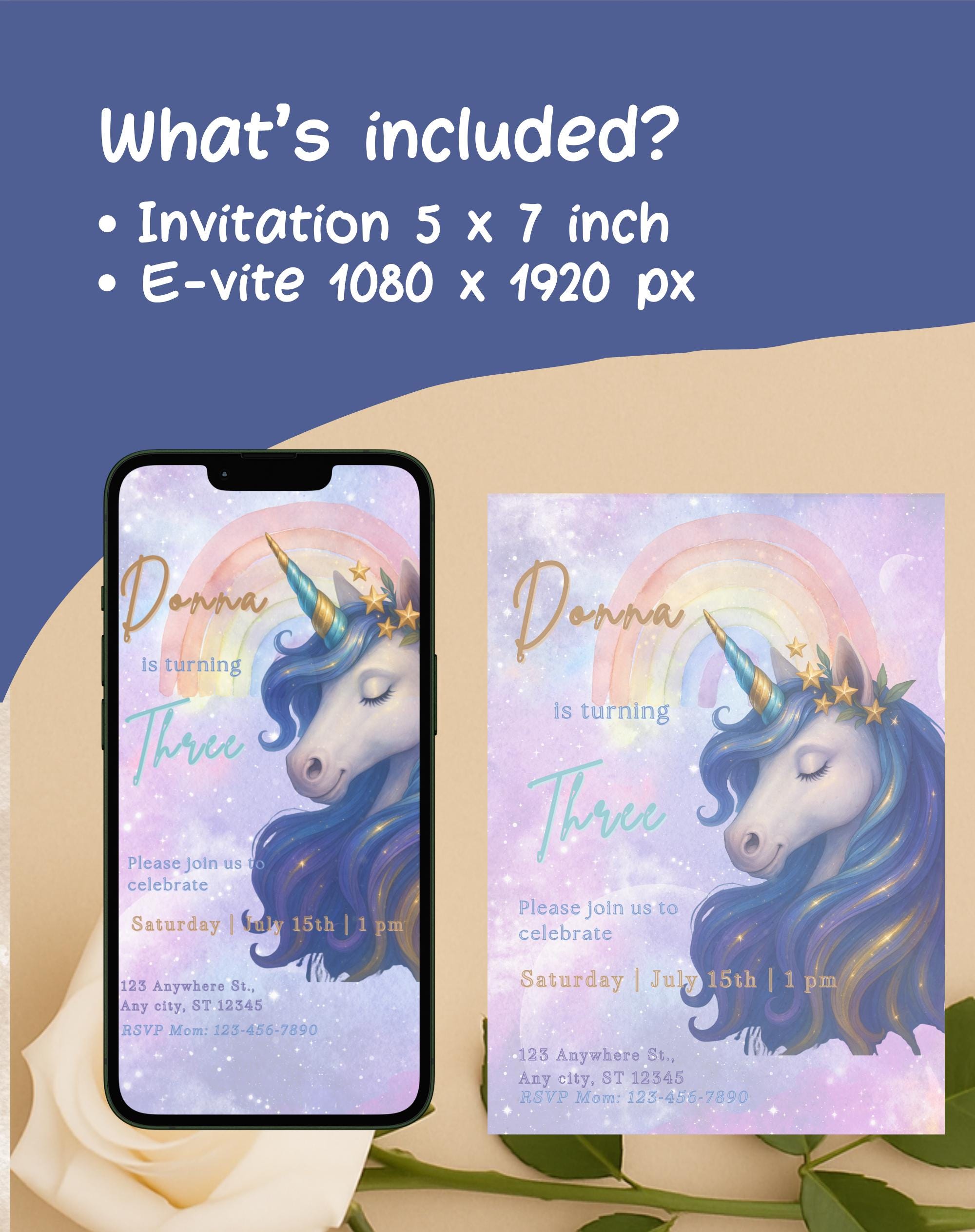 Pastel Rainbow Unicorn Birthday Invitation