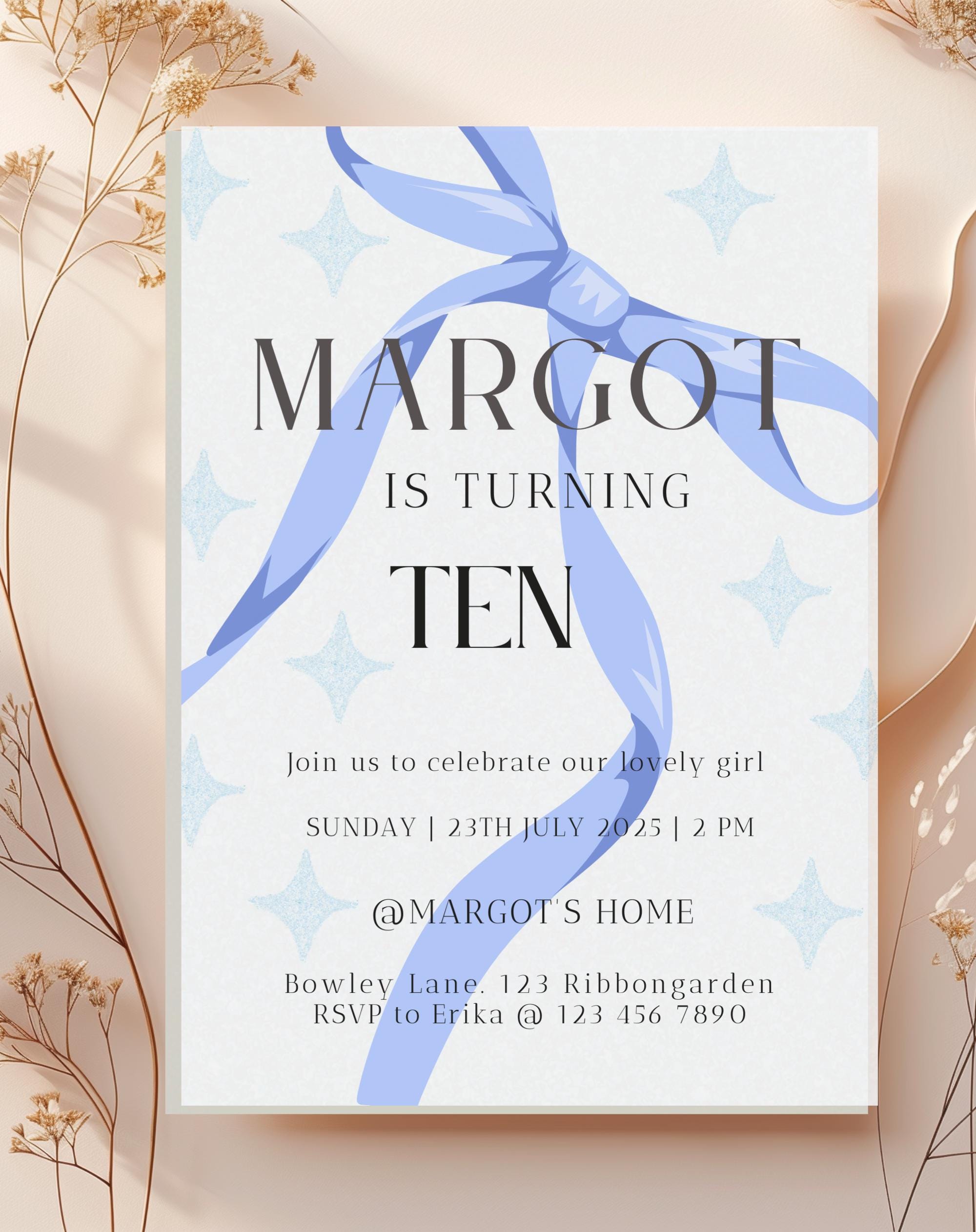Blue Ribbon Birthday Party Invitation