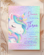 Unicorn Pastel Sparkle Birthday Invitation