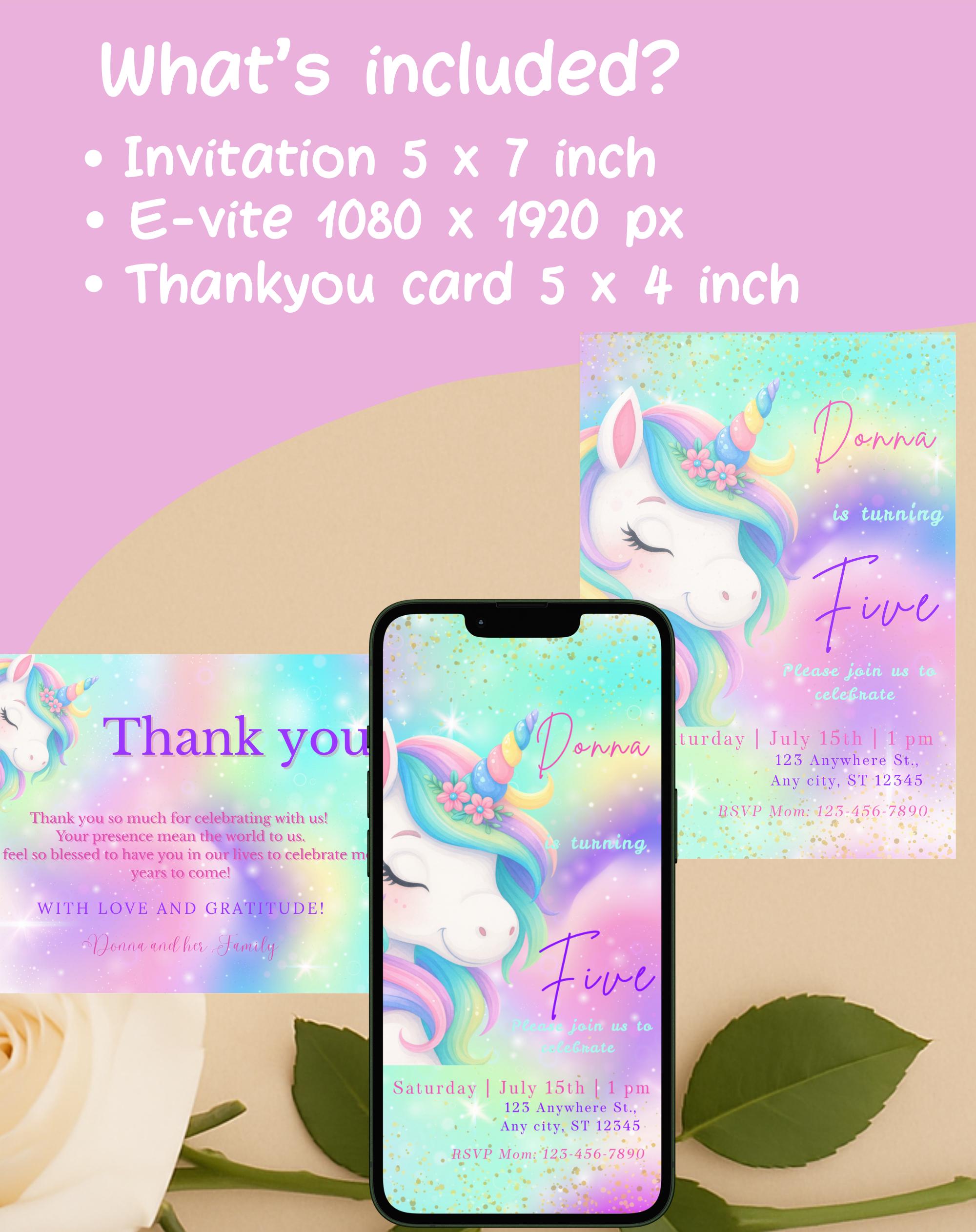 Unicorn Sparkle Rainbow Birthday Invitation