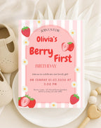Strawberry Berry First Birthday Invitation